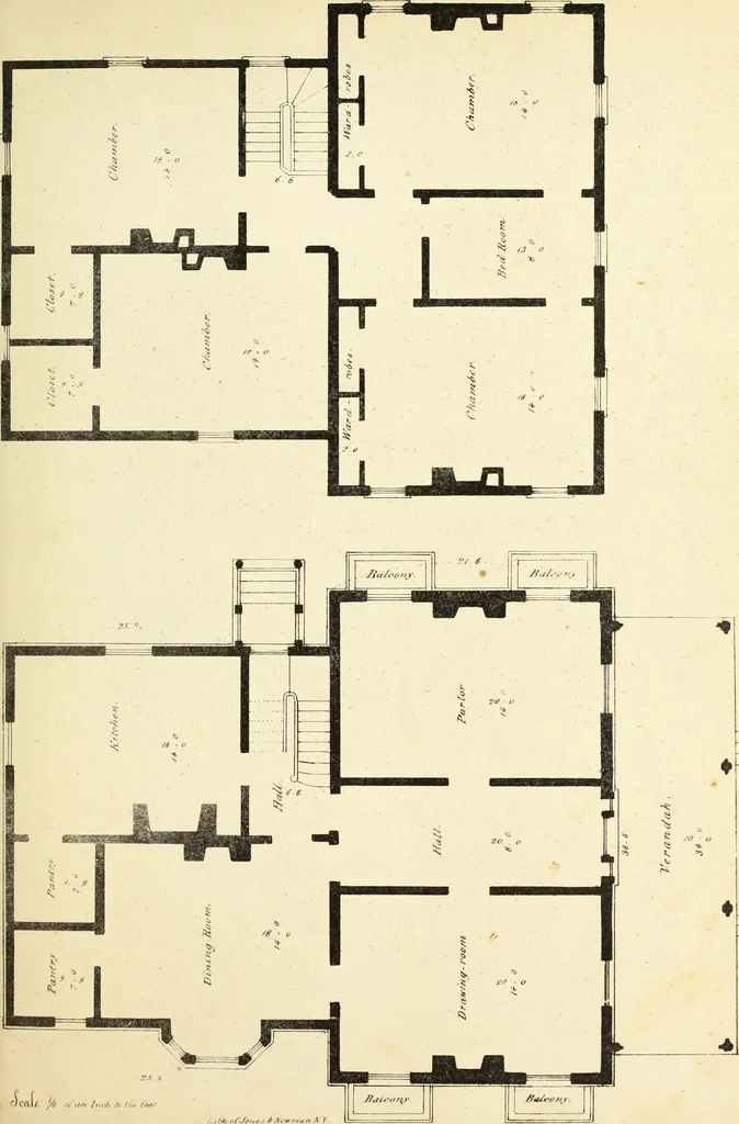 An illustration from The American architect : comprising original designs of cheap country and village residences, with details, specifications, plans and directions, and an estimate of the cost of each design, 1849, leaf 26