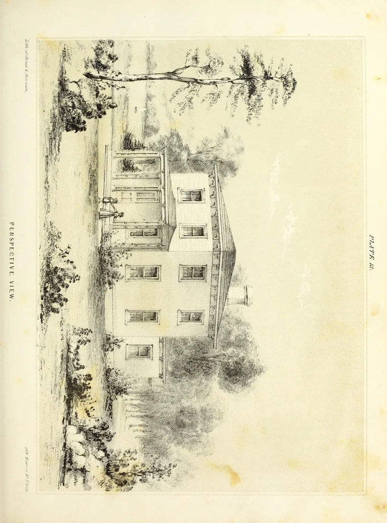 An illustration from The American architect : comprising original designs of cheap country and village residences, with details, specifications, plans and directions, and an estimate of the cost of each design, 1849, leaf 46