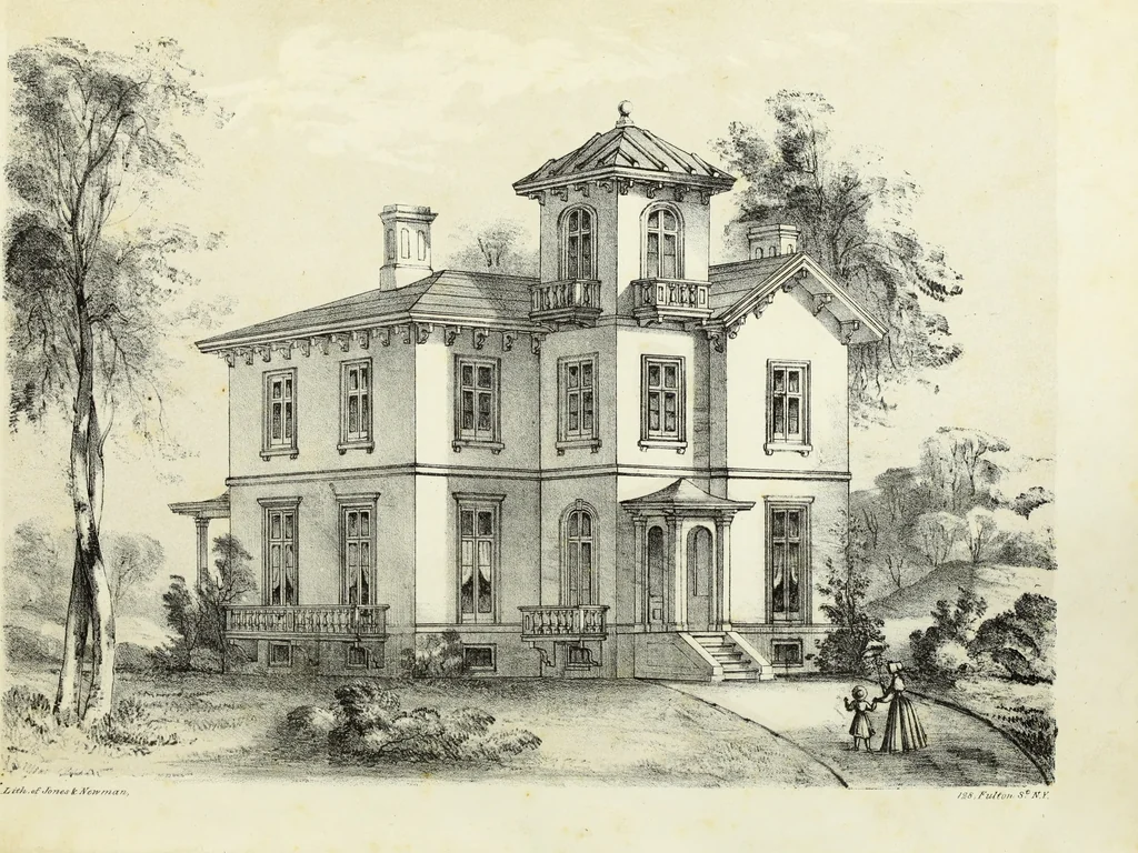 An illustration from The American architect : comprising original designs of cheap country and village residences, with details, specifications, plans and directions, and an estimate of the cost of each design, 1849, leaf 5