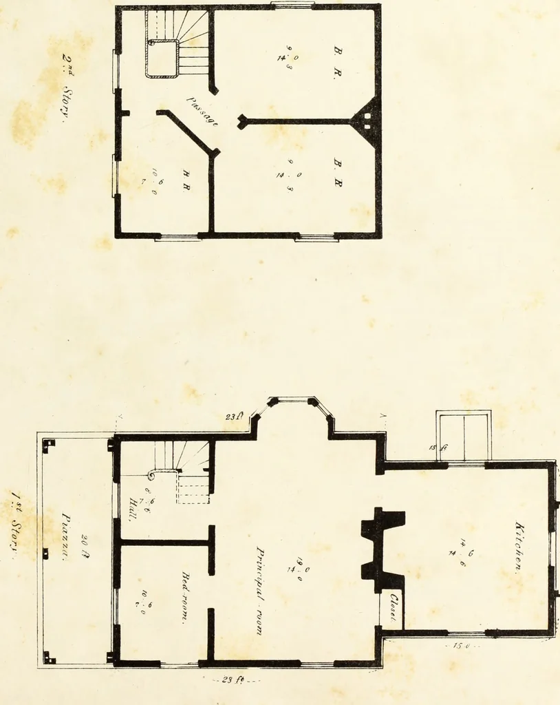 An illustration from The American architect : comprising original designs of cheap country and village residences, with details, specifications, plans and directions, and an estimate of the cost of each design, 1849, leaf 50