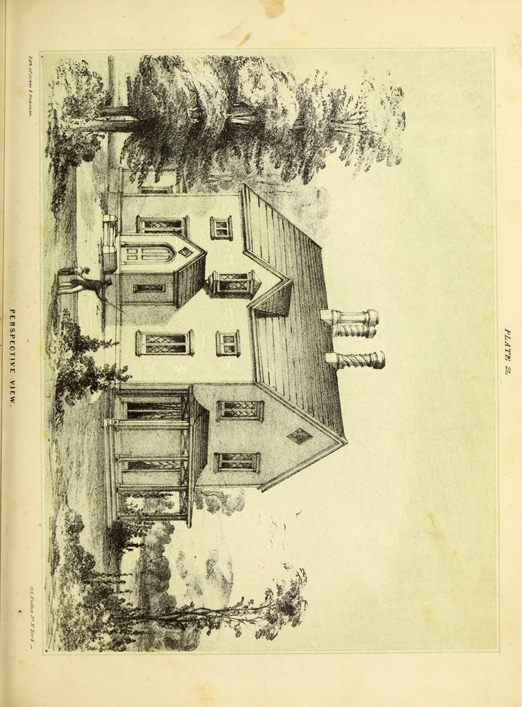 An illustration from The American architect : comprising original designs of cheap country and village residences, with details, specifications, plans and directions, and an estimate of the cost of each design, 1849, leaf 70