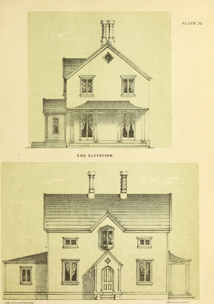 An illustration from The American architect : comprising original designs of cheap country and village residences, with details, specifications, plans and directions, and an estimate of the cost of each design, 1849, leaf 72
