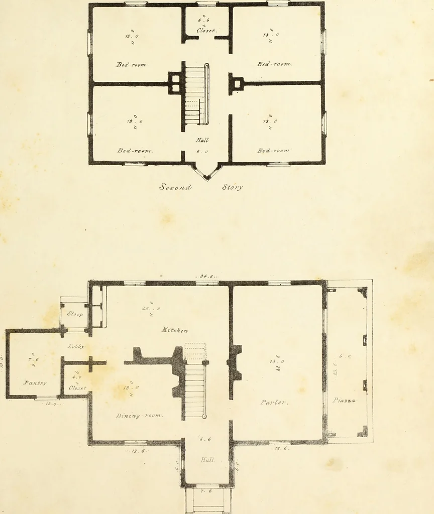 An illustration from The American architect : comprising original designs of cheap country and village residences, with details, specifications, plans and directions, and an estimate of the cost of each design, 1849, leaf 74