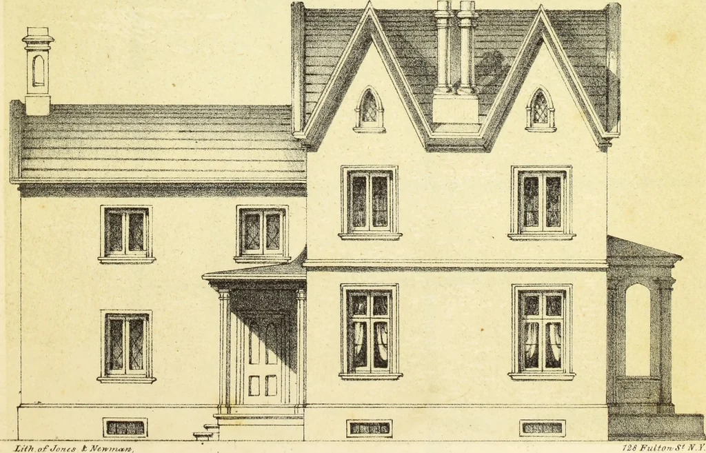 An illustration from The American architect : comprising original designs of cheap country and village residences, with details, specifications, plans and directions, and an estimate of the cost of each design, 1849, leaf 96