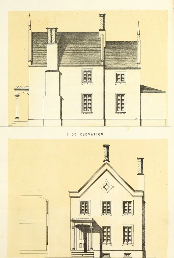 An illustration from The American architect : comprising original designs of cheap country and village residences, with details, specifications, plans and directions, and an estimate of the cost of each design, 1849, leaf 122
