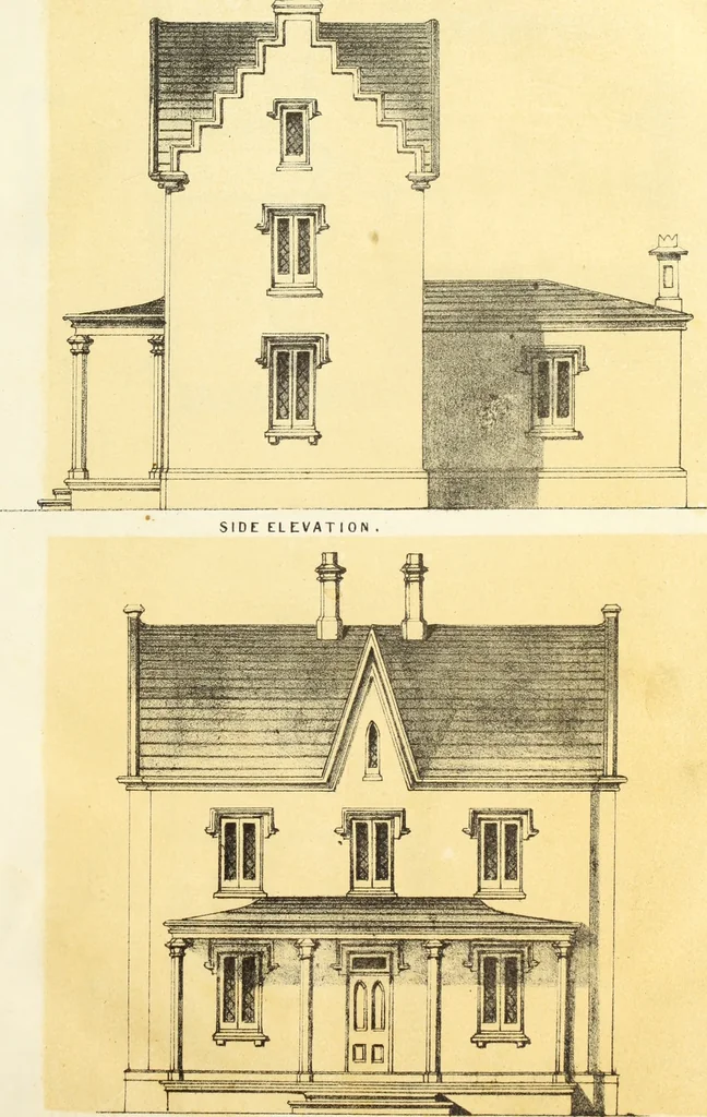 An illustration from The American architect : comprising original designs of cheap country and village residences, with details, specifications, plans and directions, and an estimate of the cost of each design, 1849, leaf 14