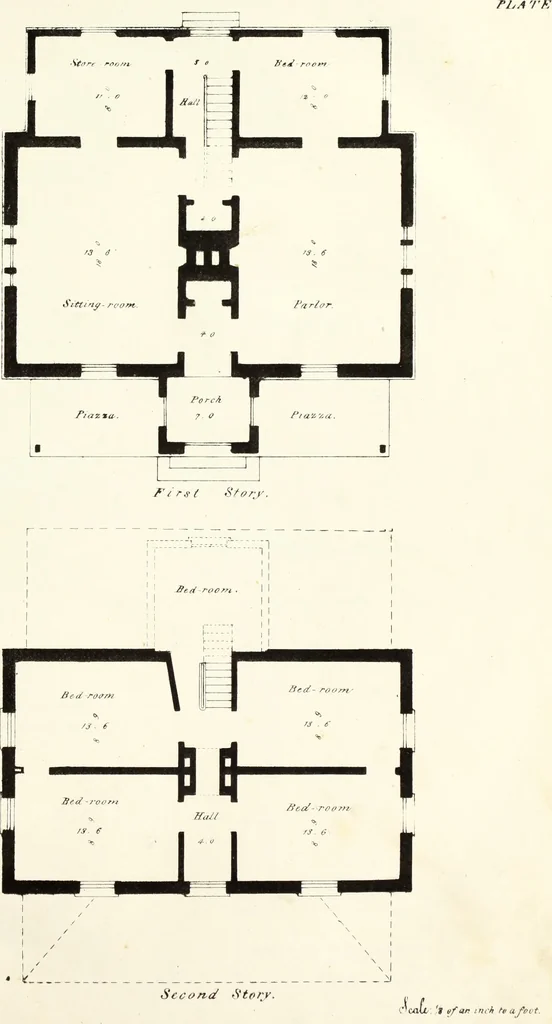 An illustration from The American architect : comprising original designs of cheap country and village residences, with details, specifications, plans and directions, and an estimate of the cost of each design, 1849, leaf 28
