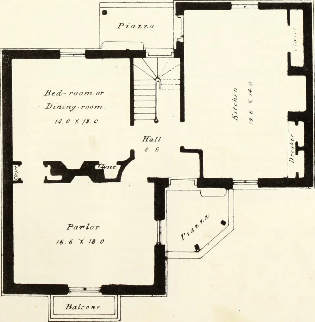An illustration from The American architect : comprising original designs of cheap country and village residences, with details, specifications, plans and directions, and an estimate of the cost of each design, 1849, leaf 64