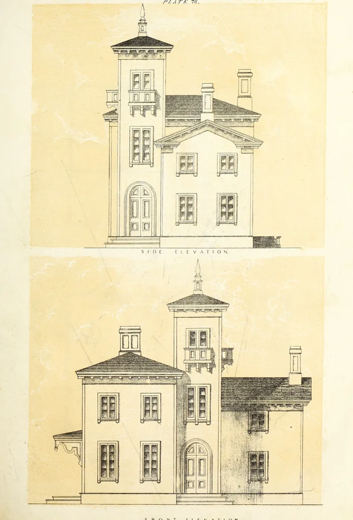 An illustration from The American architect : comprising original designs of cheap country and village residences, with details, specifications, plans and directions, and an estimate of the cost of each design, 1849, leaf 98