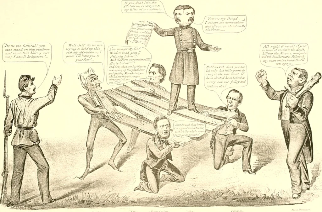 An illustration from American caricatures pertaining to the Civil War, 1918, leaf 112
