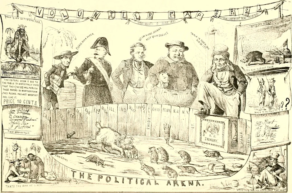 An illustration from American caricatures pertaining to the Civil War, 1918, leaf 116
