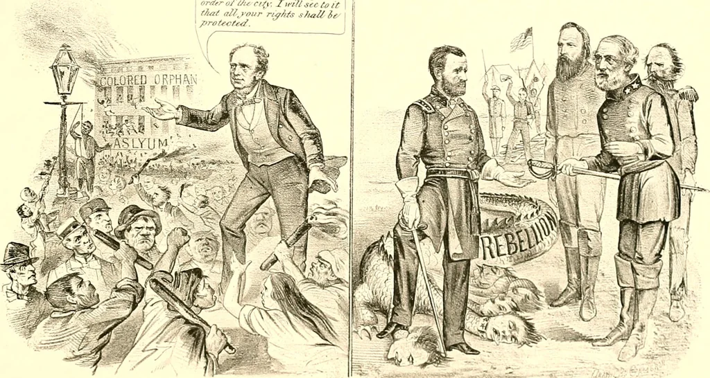 An illustration from American caricatures pertaining to the Civil War, 1918, leaf 136