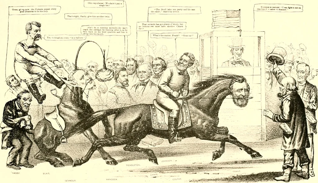 An illustration from American caricatures pertaining to the Civil War, 1918, leaf 138