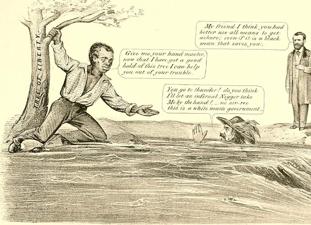 An illustration from American caricatures pertaining to the Civil War, 1918, leaf 140