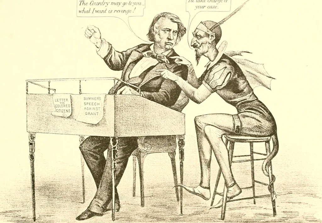 An illustration from American caricatures pertaining to the Civil War, 1918, leaf 144