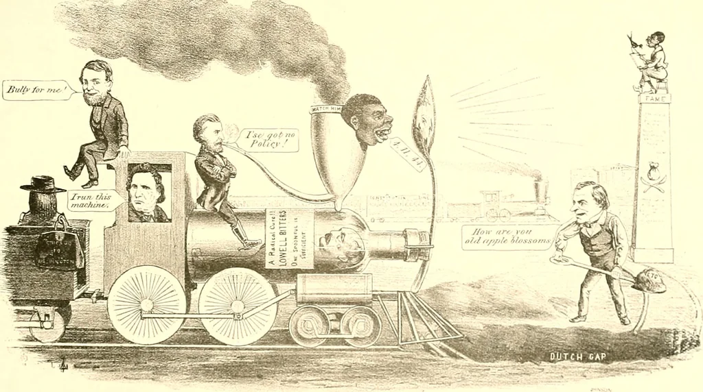 An illustration from American caricatures pertaining to the Civil War, 1918, leaf 150