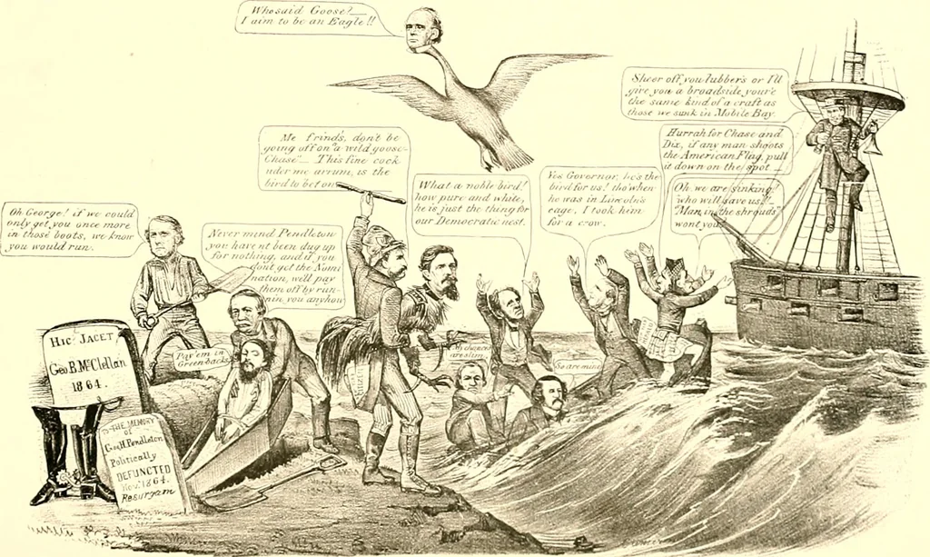 An illustration from American caricatures pertaining to the Civil War, 1918, leaf 154