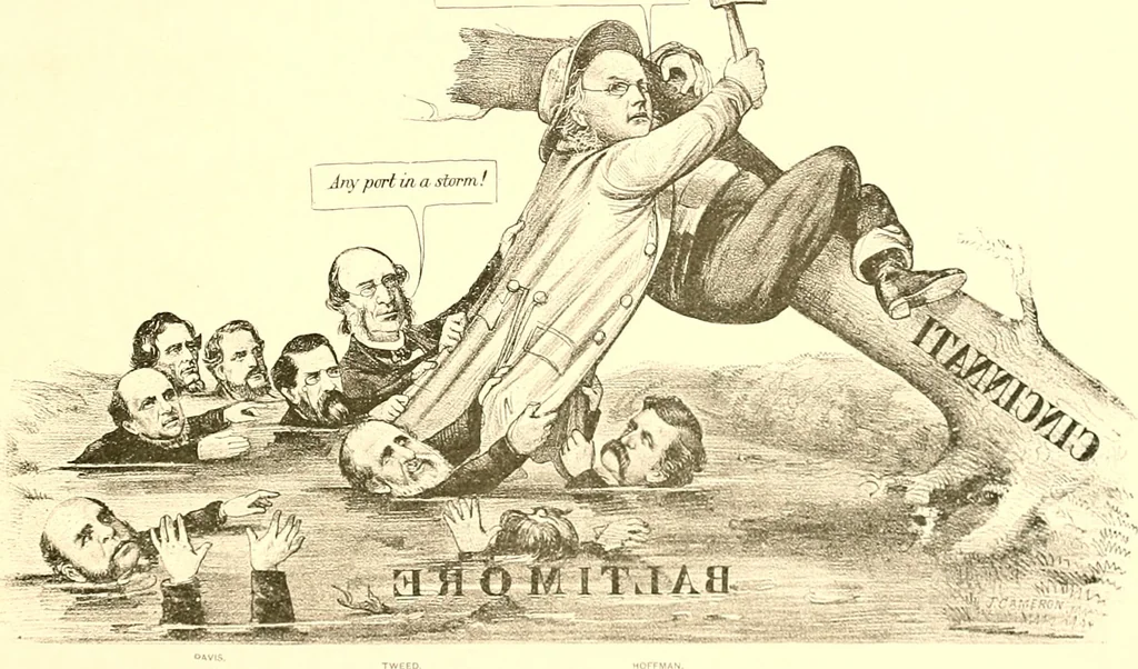 An illustration from American caricatures pertaining to the Civil War, 1918, leaf 158