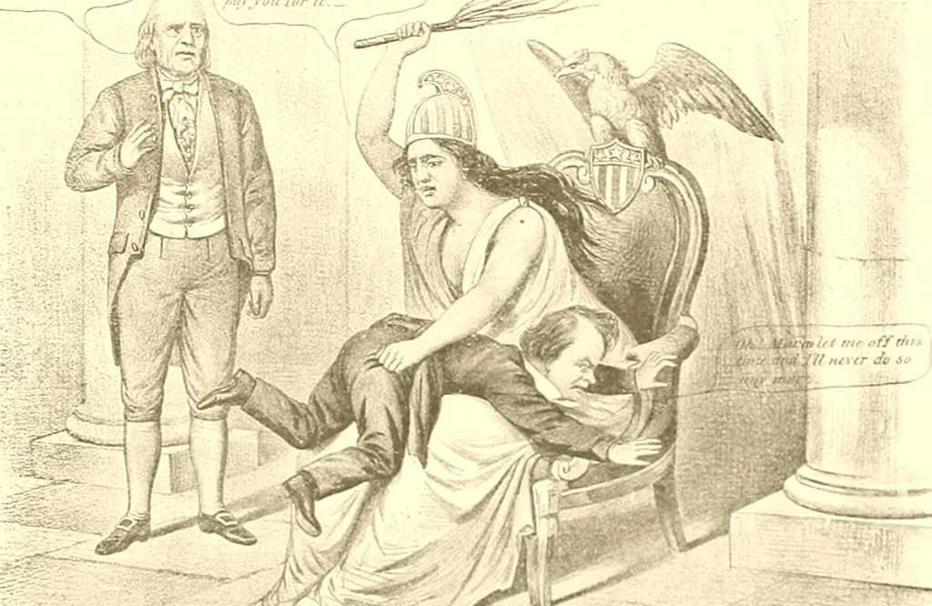 An illustration from American caricatures pertaining to the Civil War, 1918, leaf 34