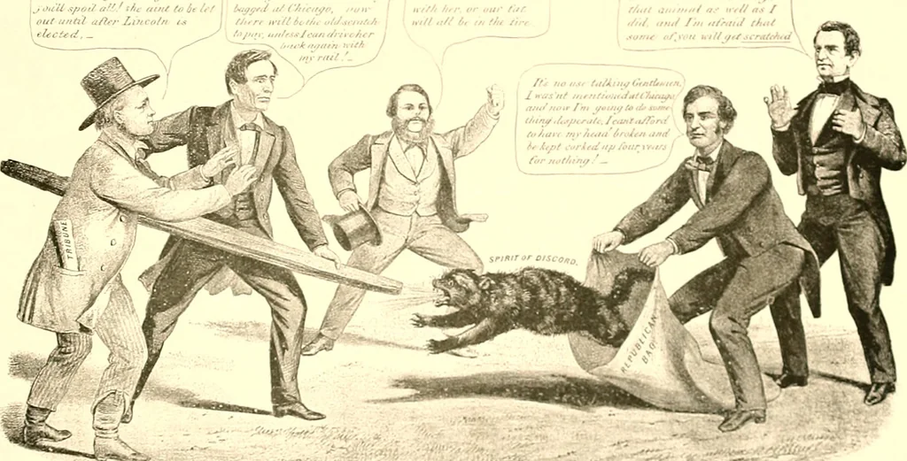 An illustration from American caricatures pertaining to the Civil War, 1918, leaf 62