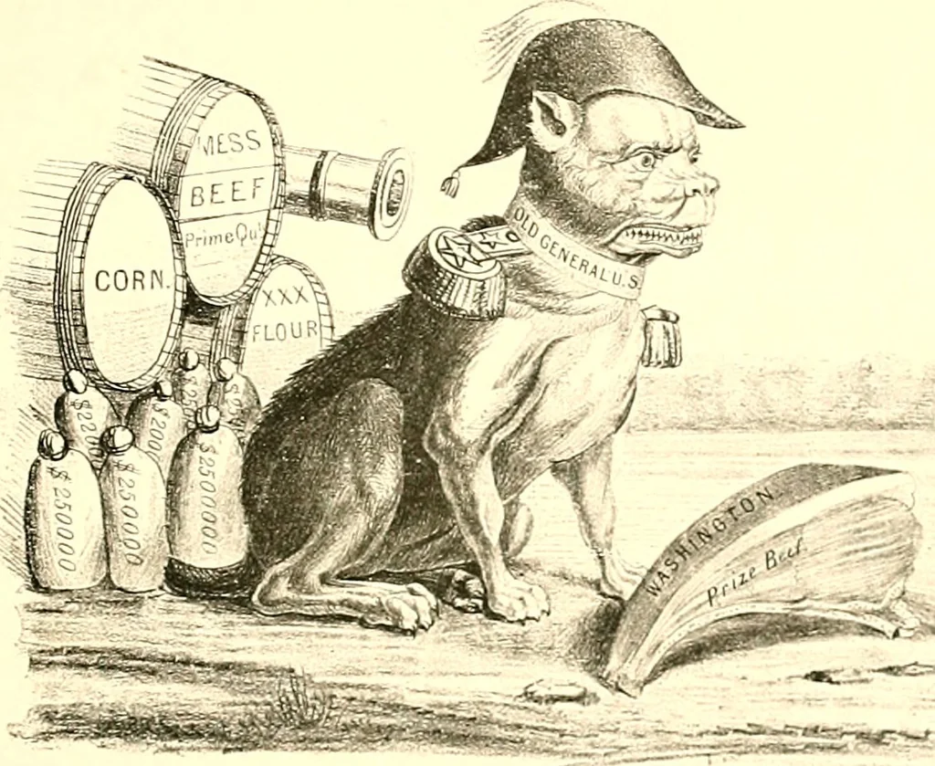 An illustration from American caricatures pertaining to the Civil War, 1918, leaf 82