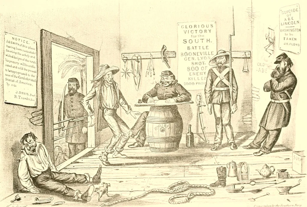 An illustration from American caricatures pertaining to the Civil War, 1918, leaf 92