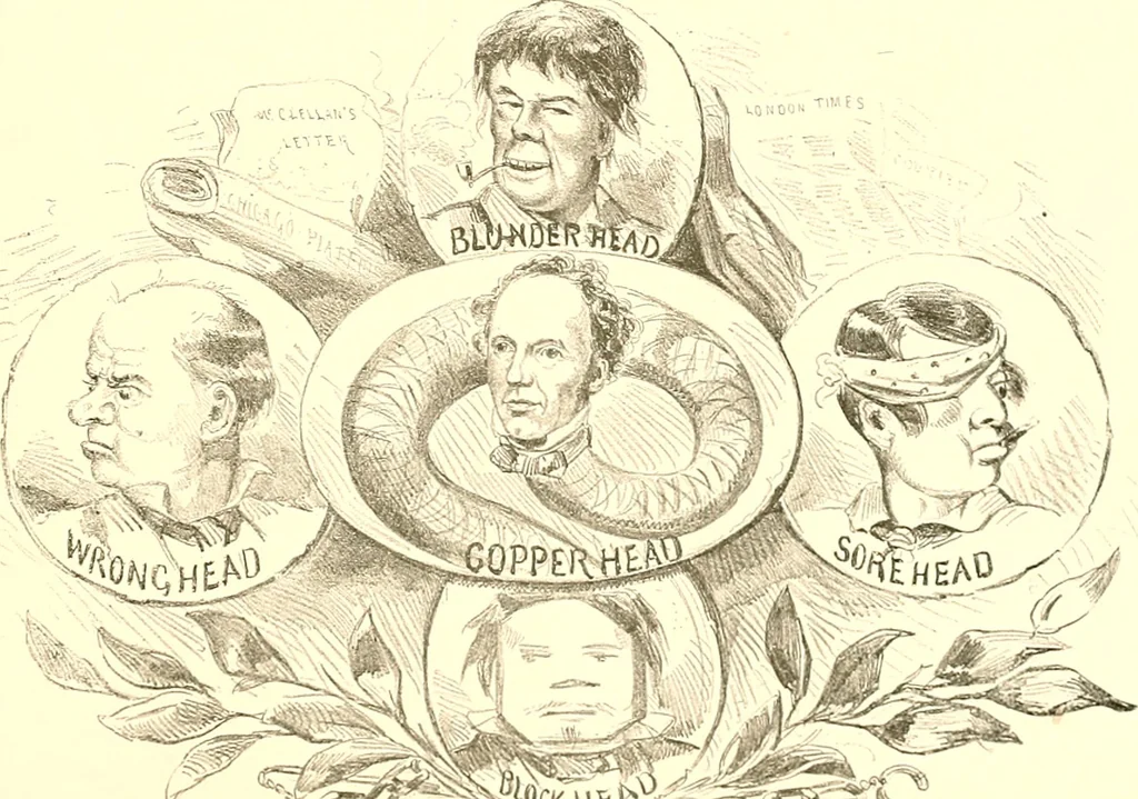 An illustration from American caricatures pertaining to the Civil War, 1918, leaf 94