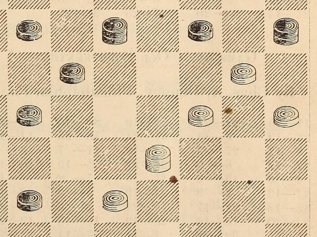 An illustration from American checker player, 1875, leaf 77