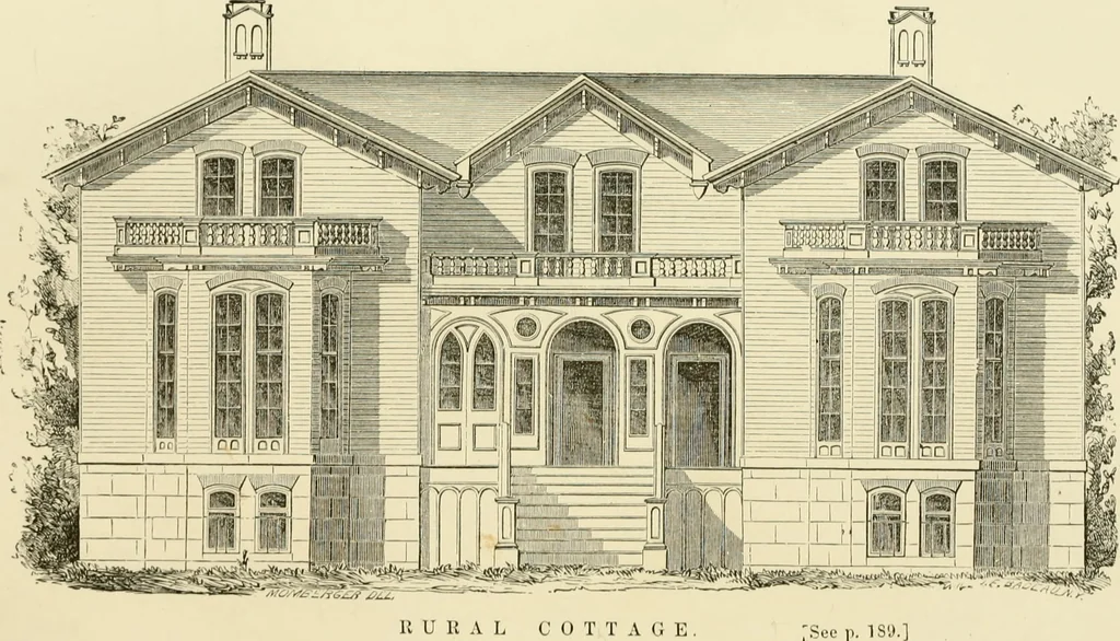 An illustration from The American cottage builder : a series of designs, plans, and specifications, from $200 to $20,000, for homes for the people ; together with warming, ventilation, drainage, painting and landscape gardening, 1876, leaf 208