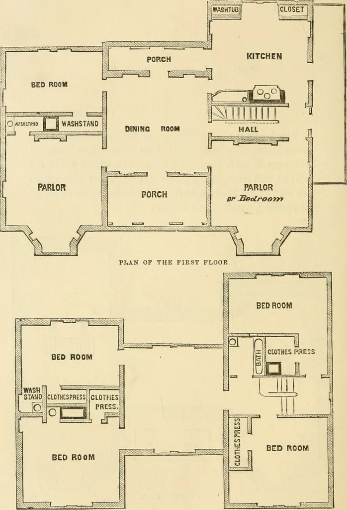 An illustration from The American cottage builder : a series of designs, plans, and specifications, from $200 to $20,000, for homes for the people ; together with warming, ventilation, drainage, painting and landscape gardening, 1876, leaf 211
