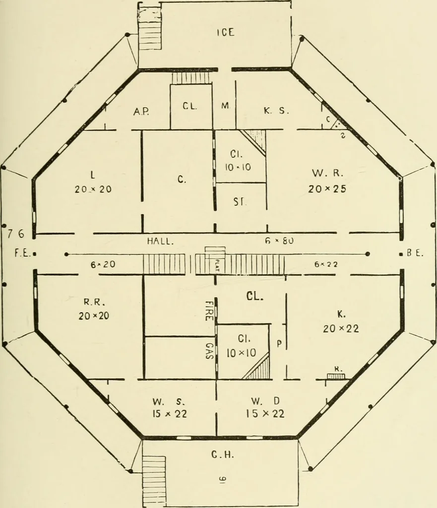 An illustration from The American cottage builder : a series of designs, plans, and specifications, from $200 to $20,000, for homes for the people ; together with warming, ventilation, drainage, painting and landscape gardening, 1876, leaf 216