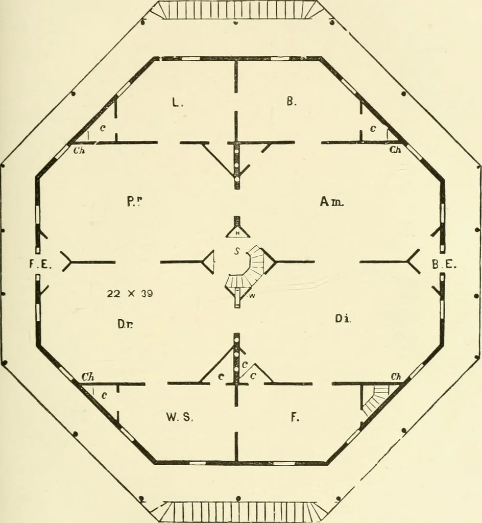 An illustration from The American cottage builder : a series of designs, plans, and specifications, from $200 to $20,000, for homes for the people ; together with warming, ventilation, drainage, painting and landscape gardening, 1876, leaf 218