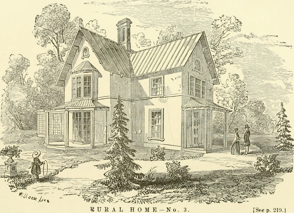 An illustration from The American cottage builder : a series of designs, plans, and specifications, from $200 to $20,000, for homes for the people ; together with warming, ventilation, drainage, painting and landscape gardening, 1876, leaf 250