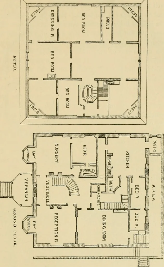 An illustration from The American cottage builder : a series of designs, plans, and specifications, from $200 to $20,000, for homes for the people ; together with warming, ventilation, drainage, painting and landscape gardening, 1876, leaf 278