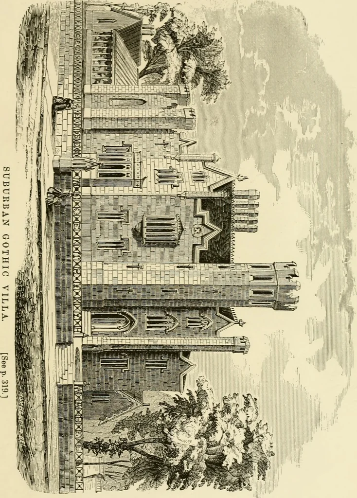An illustration from The American cottage builder : a series of designs, plans, and specifications, from $200 to $20,000, for homes for the people ; together with warming, ventilation, drainage, painting and landscape gardening, 1876, leaf 368