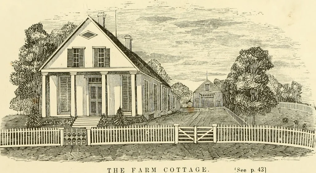 An illustration from The American cottage builder : a series of designs, plans, and specifications, from $200 to $20,000, for homes for the people ; together with warming, ventilation, drainage, painting and landscape gardening, 1876, leaf 50