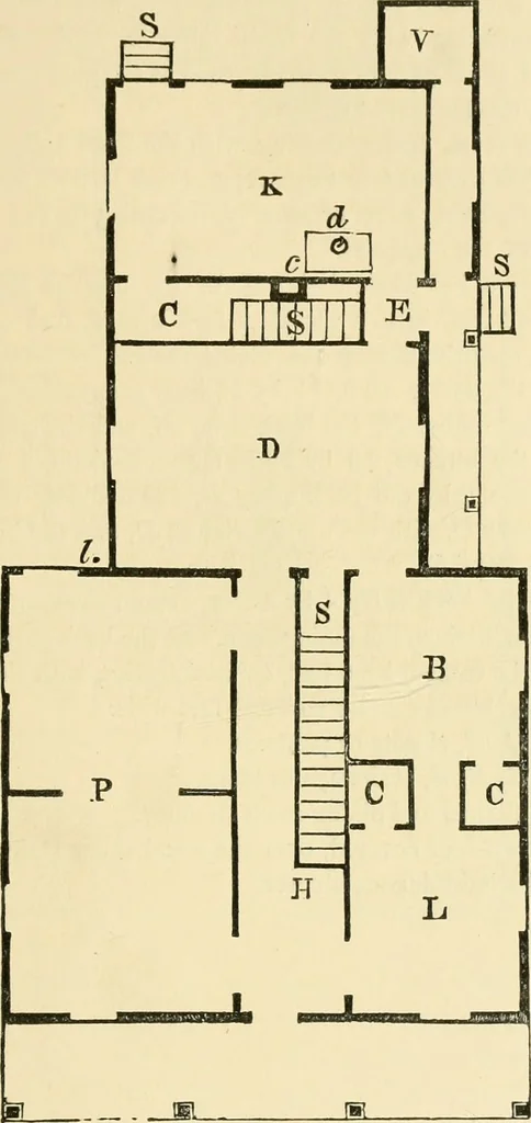 An illustration from The American cottage builder : a series of designs, plans, and specifications, from $200 to $20,000, for homes for the people ; together with warming, ventilation, drainage, painting and landscape gardening, 1876, leaf 54