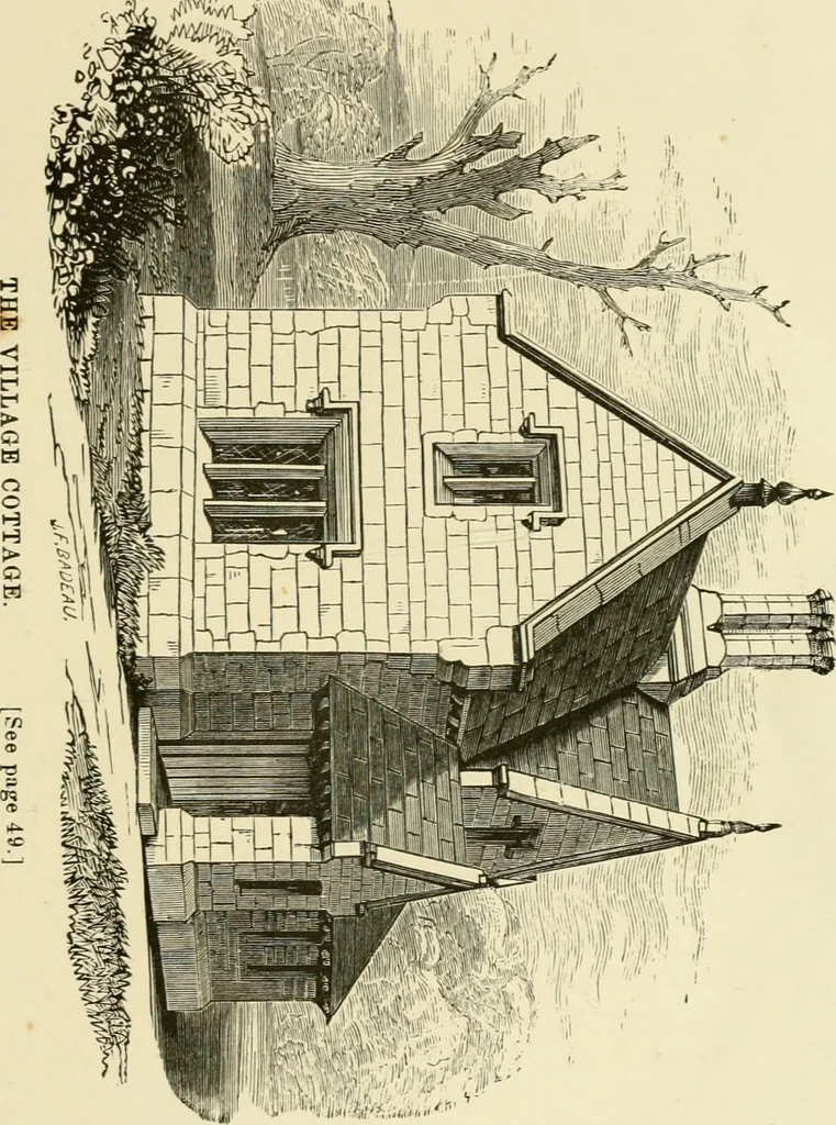 An illustration from The American cottage builder : a series of designs, plans, and specifications, from $200 to $20,000, for homes for the people ; together with warming, ventilation, drainage, painting and landscape gardening, 1876, leaf 58