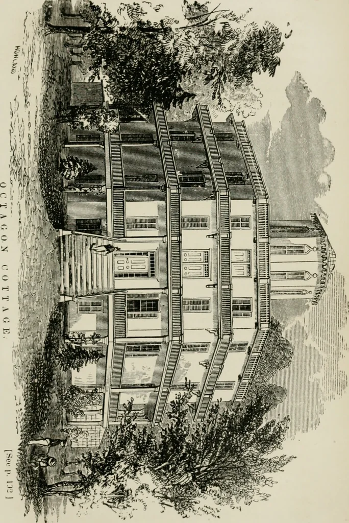 An illustration from The American cottage builder: a series of designs, plans, and specifications, from $200 to $20,000. For homes for the people. Together with warming, ventilation, drainage, painting, and landscape gardening, 1854, leaf 198