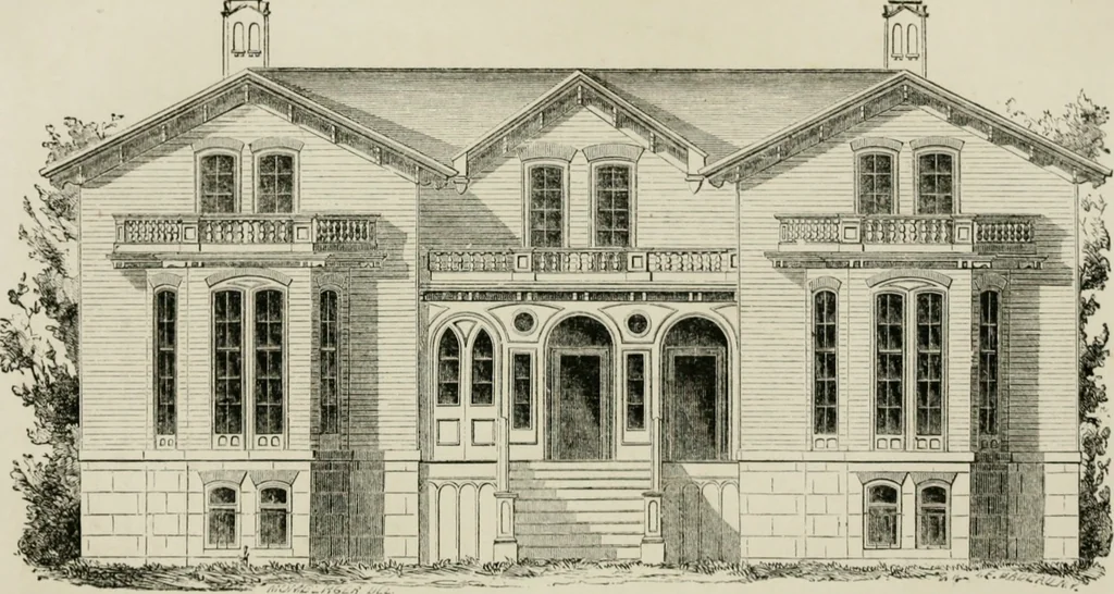 An illustration from The American cottage builder: a series of designs, plans, and specifications, from $200 to $20,000. For homes for the people. Together with warming, ventilation, drainage, painting, and landscape gardening, 1854, leaf 244