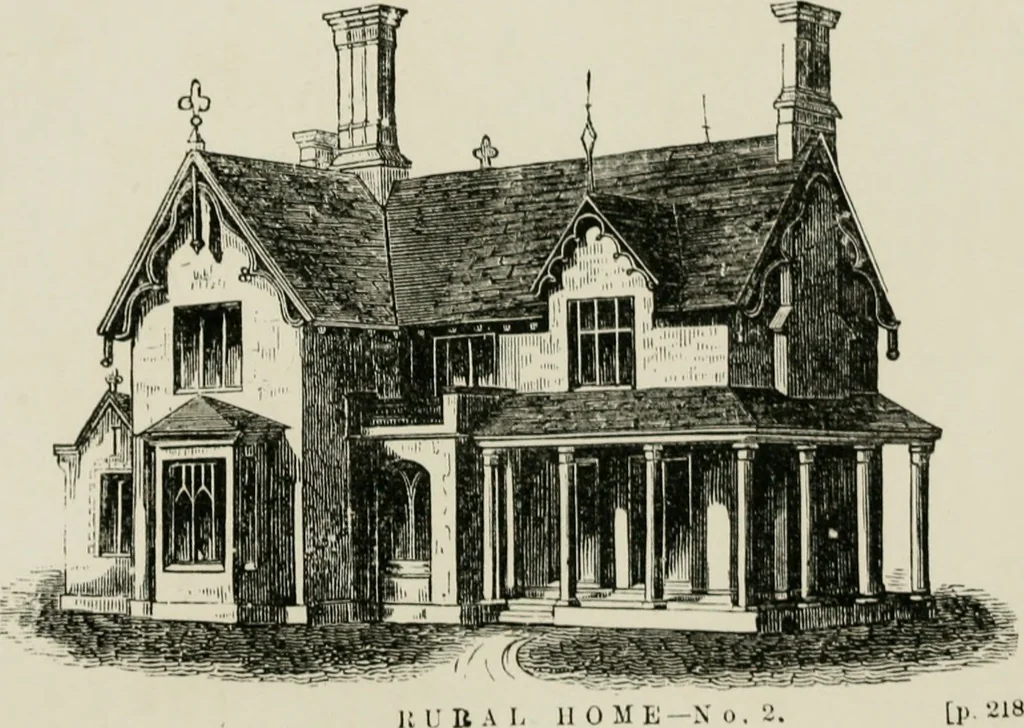 An illustration from The American cottage builder: a series of designs, plans, and specifications, from $200 to $20,000. For homes for the people. Together with warming, ventilation, drainage, painting, and landscape gardening, 1854, leaf 248
