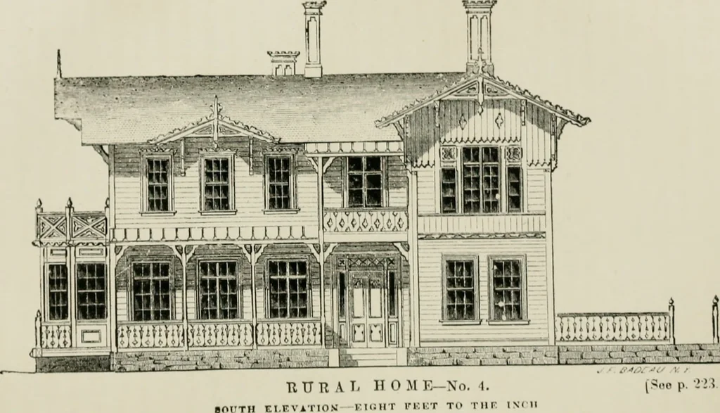 An illustration from The American cottage builder: a series of designs, plans, and specifications, from $200 to $20,000. For homes for the people. Together with warming, ventilation, drainage, painting, and landscape gardening, 1854, leaf 290