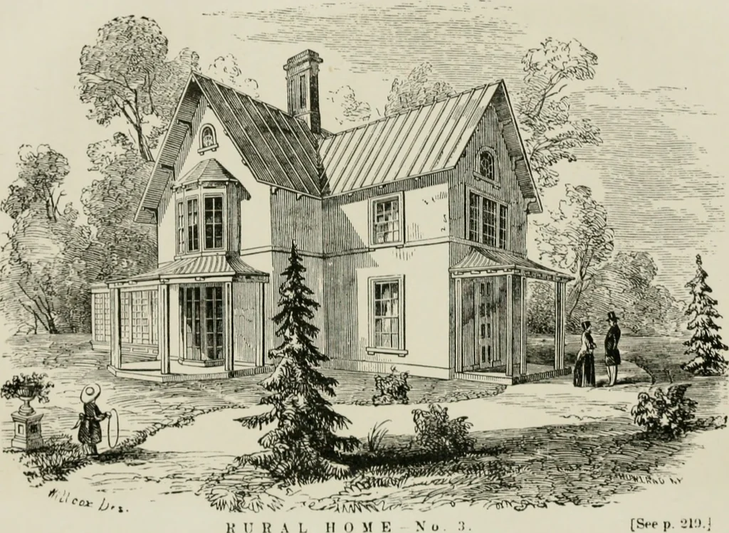 An illustration from The American cottage builder: a series of designs, plans, and specifications, from $200 to $20,000. For homes for the people. Together with warming, ventilation, drainage, painting, and landscape gardening, 1854, leaf 332