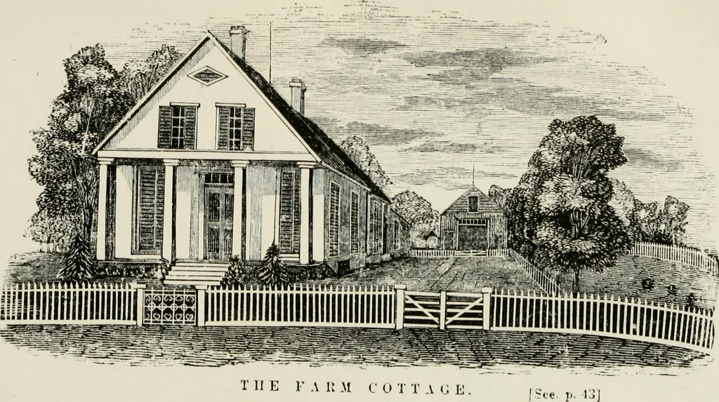 An illustration from The American cottage builder: a series of designs, plans, and specifications, from $200 to $20,000. For homes for the people. Together with warming, ventilation, drainage, painting, and landscape gardening, 1854, leaf 51