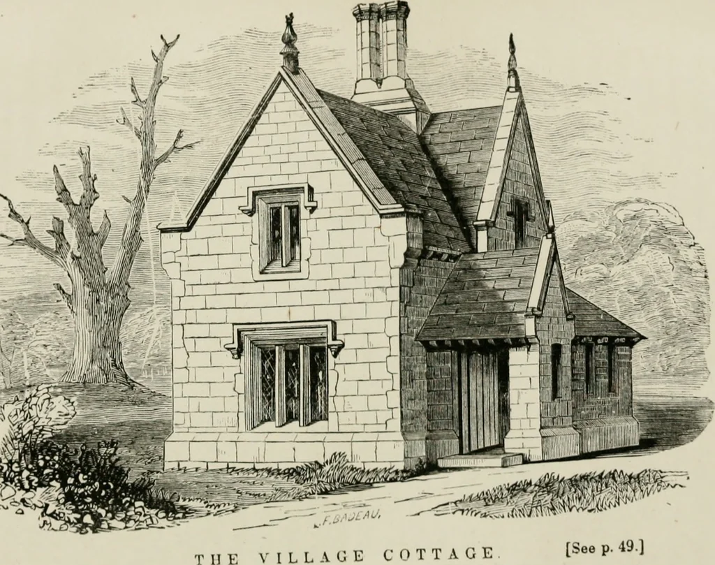 An illustration from The American cottage builder: a series of designs, plans, and specifications, from $200 to $20,000. For homes for the people. Together with warming, ventilation, drainage, painting, and landscape gardening, 1854, leaf 82