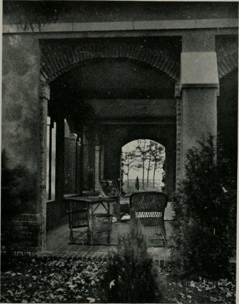 An illustration from American country houses of to-day; an illustrated account of some excellent houses built and gardens planted during the last few years, showing unmistakable influence of the modern trend in ideals architectural, 1915, leaf 104