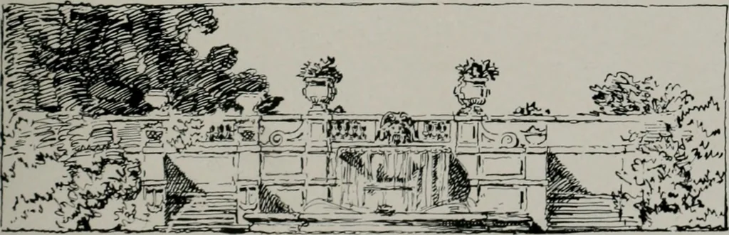 An illustration from American country houses of to-day; an illustrated account of some excellent houses built and gardens planted during the last few years, showing unmistakable influence of the modern trend in ideals architectural, 1915, leaf 130
