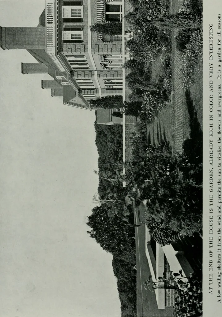 An illustration from American country houses of to-day; an illustrated account of some excellent houses built and gardens planted during the last few years, showing unmistakable influence of the modern trend in ideals architectural, 1915, leaf 209
