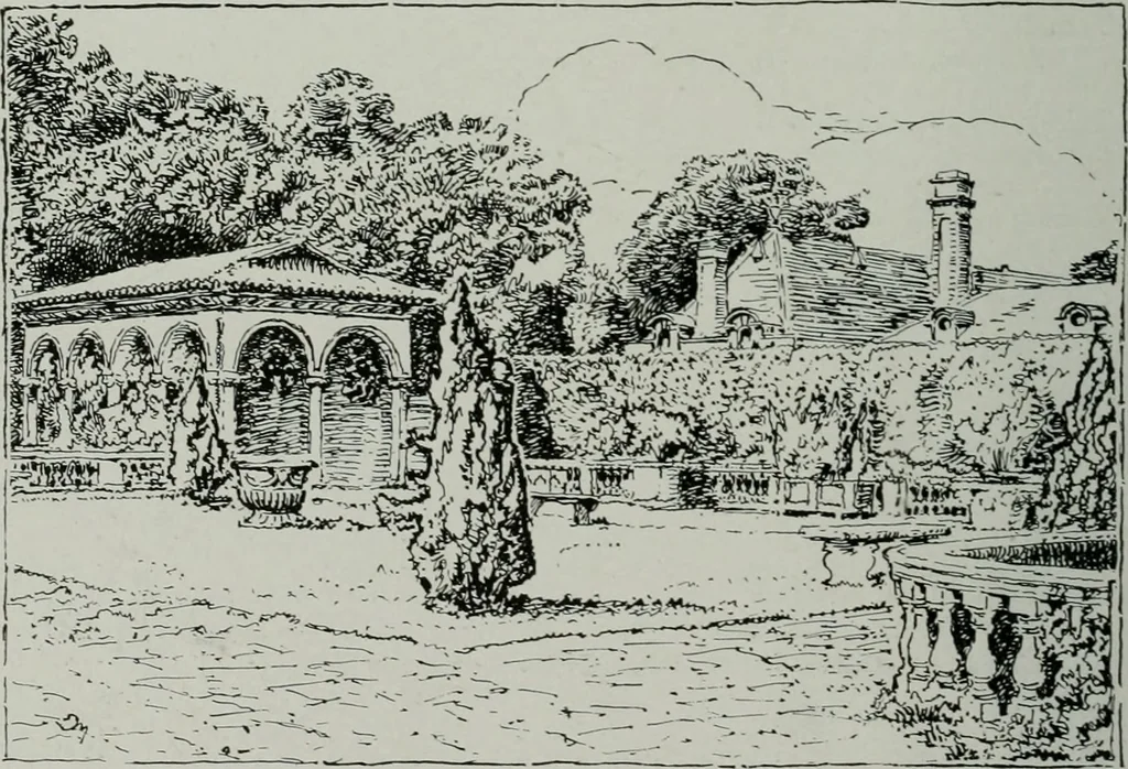 An illustration from American country houses of to-day; an illustrated account of some excellent houses built and gardens planted during the last few years, showing unmistakable influence of the modern trend in ideals architectural, 1915, leaf 21