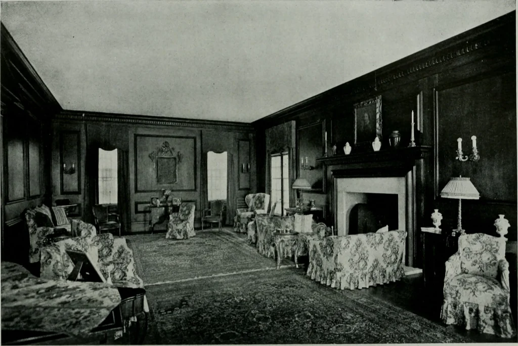An illustration from American country houses of to-day; an illustrated account of some excellent houses built and gardens planted during the last few years, showing unmistakable influence of the modern trend in ideals architectural, 1915, leaf 211